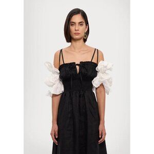 Sleeper Arle Ruffled Linen Midi Dress Black & White Womens Size Large
